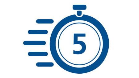 Symbol eines Stoppuhr mit der Zahl 5, dargestellt in Blau, für das Produkt 'Lieferung Prio 5' von ENTDECKER.