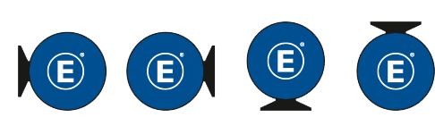 Variationen des Werbedisplays Easydisc Flex von ENTDECKER, dargestellt in vier unterschiedlichen Formen.