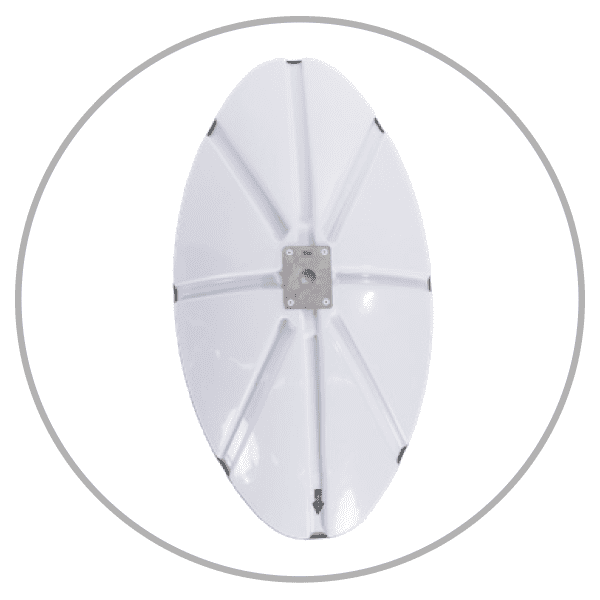 Messestand mit ovaler Form, blauem Hintergrund und dem Schriftzug 'EASY360® CONNECTING-WALL' sowie dem Logo von ENTDECKER.