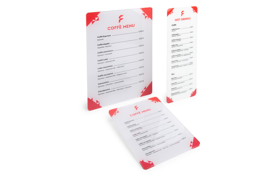 Speisekarten auf Acrylglas