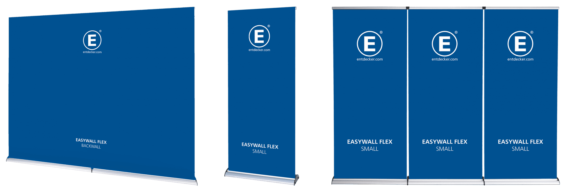 Größenvergleich von Easywall Flex Banner, zeigt zwei Varianten: 'EASYWALL FLEX SMALL' und 'EASYWALL FLEX BIG'.