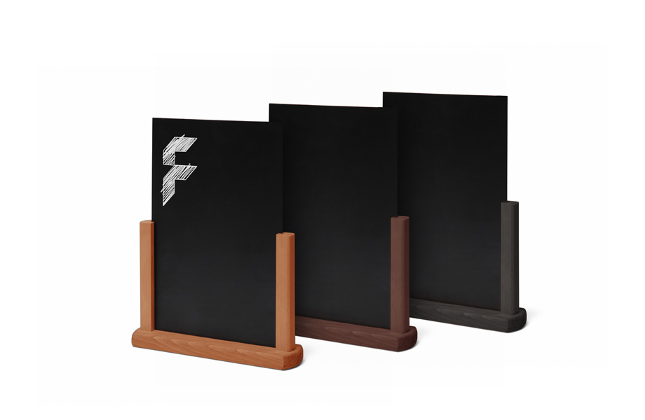 Tischaufsteller aus Holz mit Kreidetafel