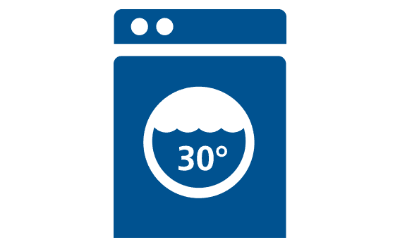 Symbol einer Waschmaschine mit einem Waschgang bei 30 Grad Celsius.