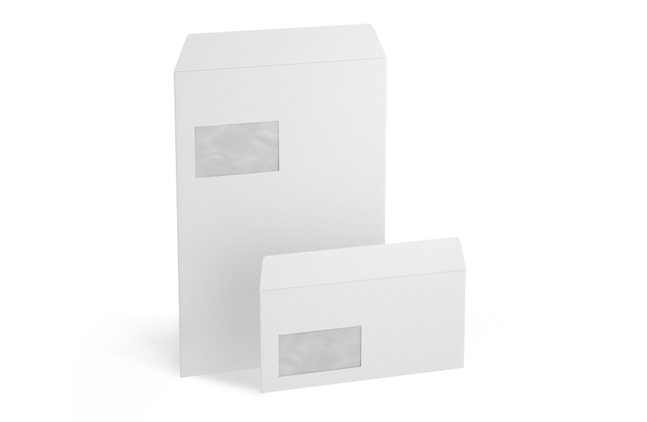Unbedruckte Briefumschläge mit Fenster links, haftklebend