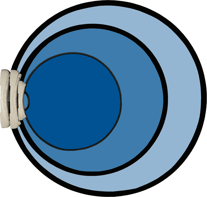 Größenvergleich des Werbedisplays Easydisc Flex von ENTDECKER, zeigt verschiedene blaue Kreise.