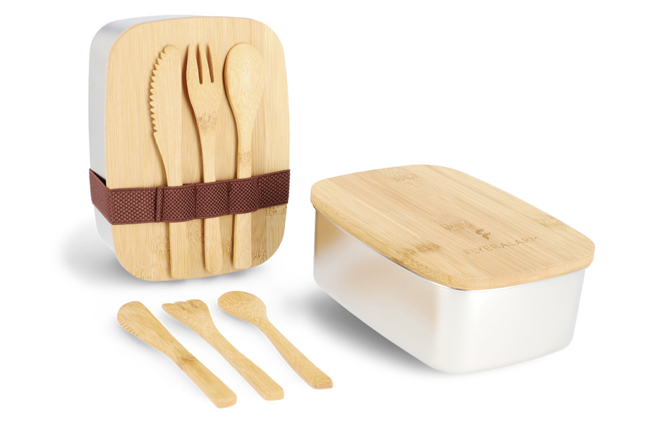 Brotzeitboxen aus Edelstahl mit Bambusbesteck