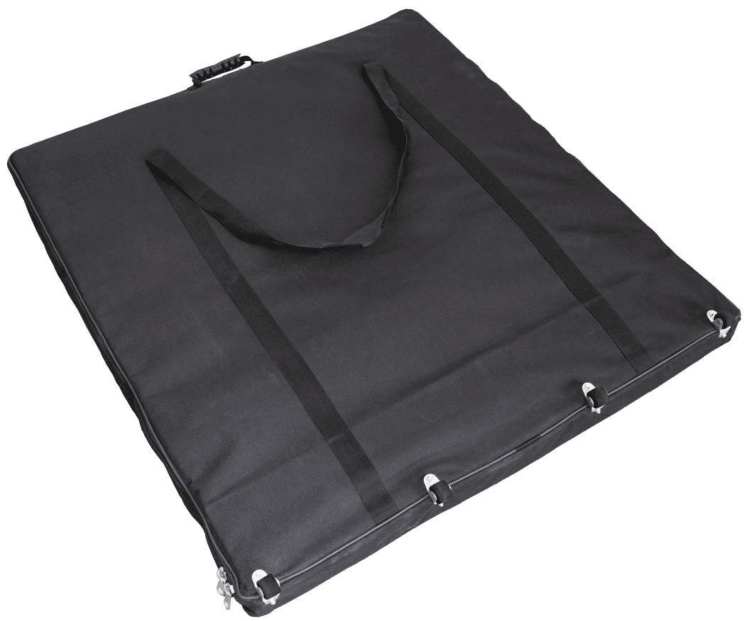 Schwarze Tragetasche für die Messetheke Quickup Falttheke Premium mit Tragegriff und Reißverschluss.
