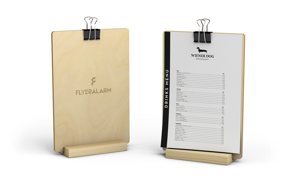 Tischaufsteller aus Holz mit Klammer