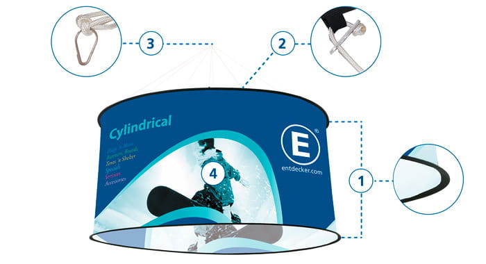 Deckenhänger Cylindrical von ENTDECKER mit Details zu Befestigungselementen und Design.