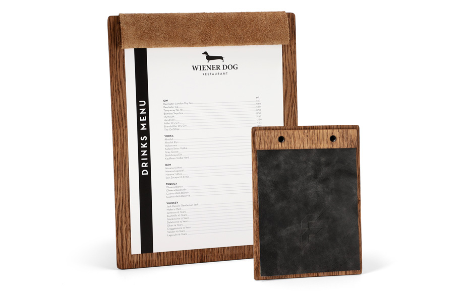 Menüboards Holz und Leder