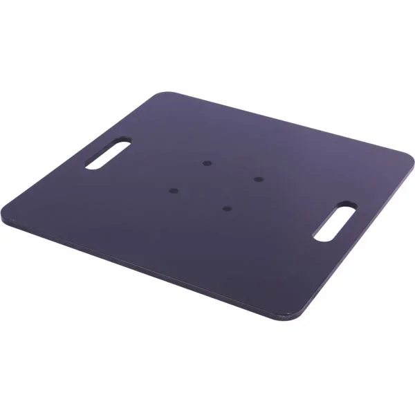 Bodenplatte für Beachflag, 18 kg, quadratisch, mit Griffen, aus schwarzem Material.