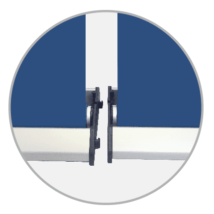 Detailansicht der Kassettenverbindung des Produkts Easywall Flex von ENTDECKER, zeigt zwei verbundene Kassetten.